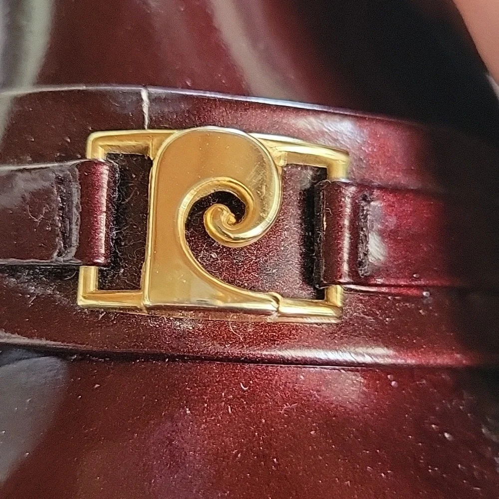 70s Vintage Pierre Cardin Burgundy Leather Dress Loafers with Gold Accent Sz 7